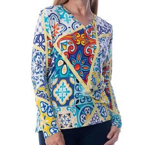 Shana Art Deco Print Stretch Blouse